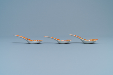 Three Chinese Thai market Bencharong spoons, 19th C.