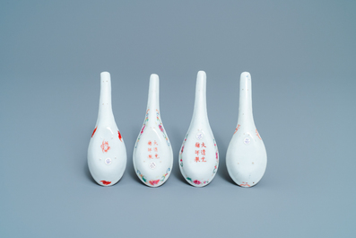 Vier Chinese lepels met turquoise en blauwe fondkleur, 19/20e eeuw