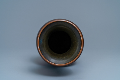 A Chinese monochrome teadust vase, Yongzheng mark, 19th C.