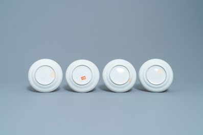 Four Chinese Canton famille rose plates and two covered bowls, 19th C.
