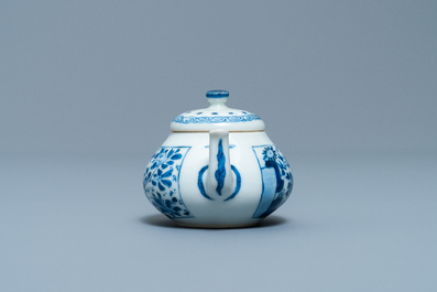 A Chinese blue and white miniature teapot and cover, Yu mark, Kangxi