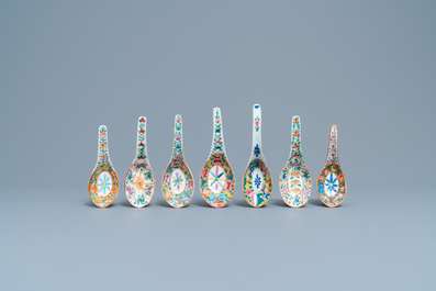 Seven Chinese Canton famille rose spoons for the Thai market, 19th C.
