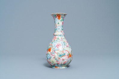 A Chinese famille rose 'millefleurs' vase, Qianlong mark, Republic