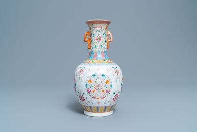 A Chinese famille rose vase with floral design, Qianlong mark, Republic