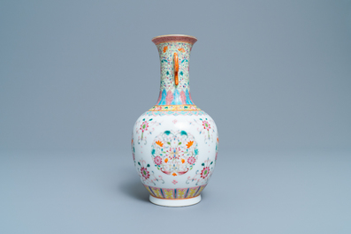 A Chinese famille rose vase with floral design, Qianlong mark, Republic
