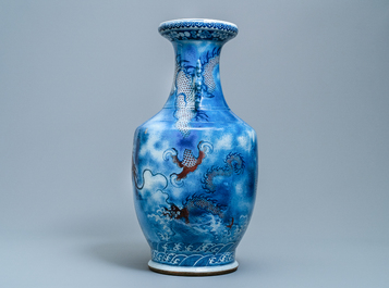 A large Chinese blue, white and copper red 'dragon' vase, Jiaqing