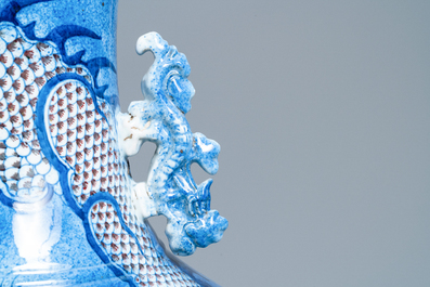 A large Chinese blue, white and copper red 'dragon' vase, Jiaqing