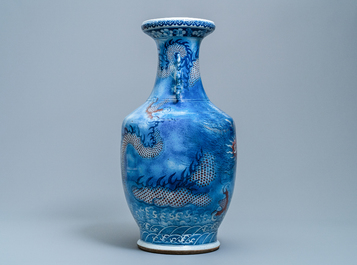 A large Chinese blue, white and copper red 'dragon' vase, Jiaqing