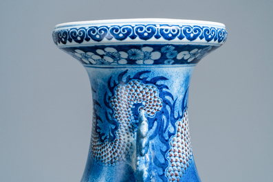 A large Chinese blue, white and copper red 'dragon' vase, Jiaqing