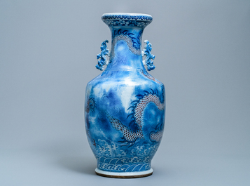 A large Chinese blue, white and copper red 'dragon' vase, Jiaqing