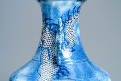 A large Chinese blue, white and copper red 'dragon' vase, Jiaqing