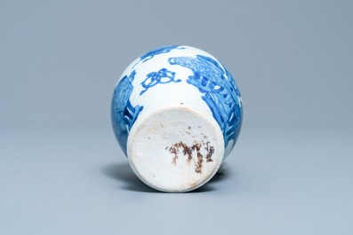 A Chinese blue and white 'antiquities' ewer, Kangxi