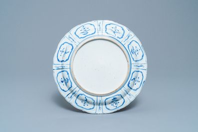 A Chinese blue and white kraak porcelain dish with a scholar, Wanli