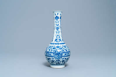 A Chinese blue and white 'phoenix medallion' bottle vase, Transitional period