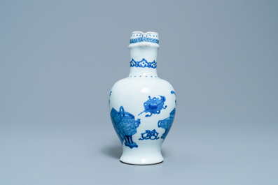 A Chinese blue and white 'antiquities' ewer, Kangxi