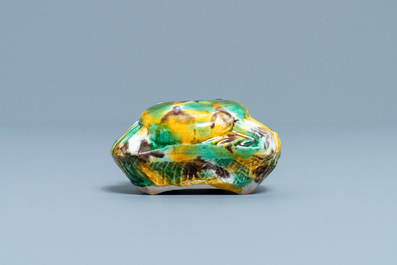 A Chinese crab-shaped sancai-glazed 'egg and spinach' brush washer, Kangxi
