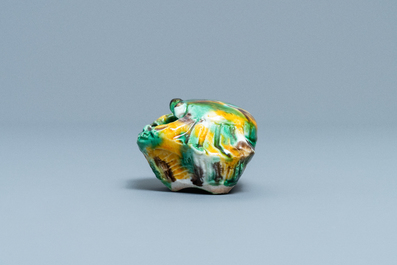A Chinese crab-shaped sancai-glazed 'egg and spinach' brush washer, Kangxi