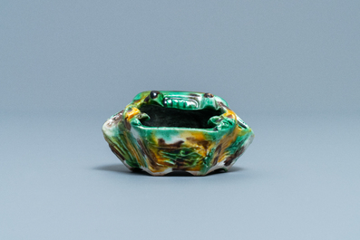 A Chinese crab-shaped sancai-glazed 'egg and spinach' brush washer, Kangxi