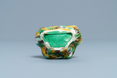 A Chinese crab-shaped sancai-glazed 'egg and spinach' brush washer, Kangxi