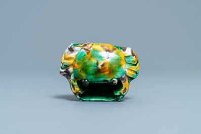 A Chinese crab-shaped sancai-glazed 'egg and spinach' brush washer, Kangxi