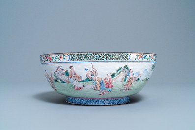 A large Chinese Canton enamel 'scholars' bowl, Yongzheng/Qianlong