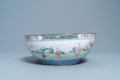 A large Chinese Canton enamel 'scholars' bowl, Yongzheng/Qianlong