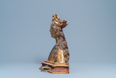 A polychrome wooden bust of the Virgin Mary, Germany, 15/16th C.