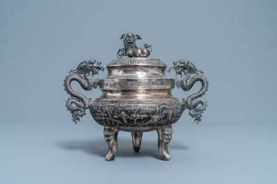 A Chinese silver censer and cover, 19/20th C.