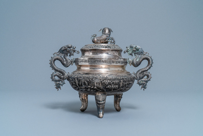 A Chinese silver censer and cover, 19/20th C.