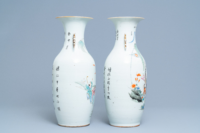 Deux vases en porcelaine de Chine famille rose, 19/20&egrave;me