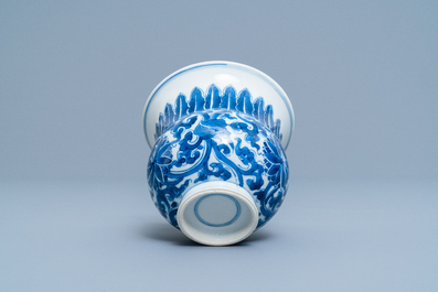 A Chinese blue and white 'lotus scroll' spittoon or zhadou, Kangxi