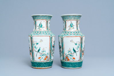 A pair of Chinese famille verte vases, 19th C.