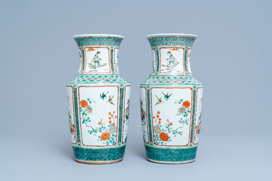 A pair of Chinese famille verte vases, 19th C.