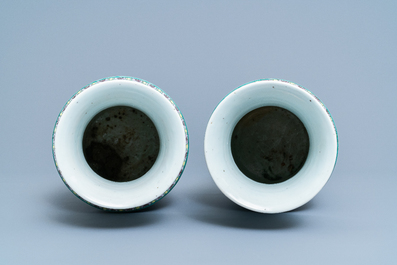 A pair of Chinese famille verte vases, 19th C.
