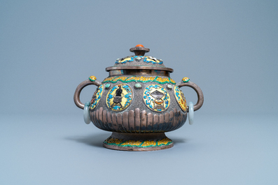 A Chinese enamelled silver censer, Cultural Revolution, 20th C.