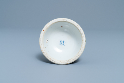 A Chinese blue and white Vietnamese market 'Bleu de Hue' candlestick, 19th C.