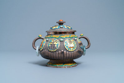 A Chinese enamelled silver censer, Cultural Revolution, 20th C.