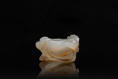 A Chinese agate peach-form brush washer, Qing