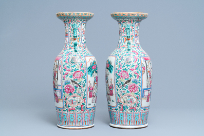 A pair of Chinese famille rose vases, 19th C.