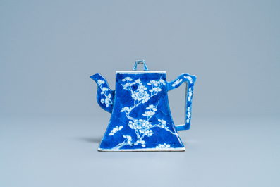 A Chinese blue and white teapot after a Yixing model, 19th C.