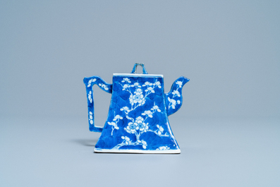 A Chinese blue and white teapot after a Yixing model, 19th C.