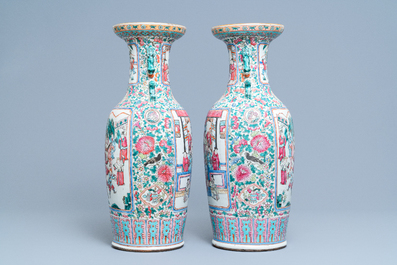 A pair of Chinese famille rose vases, 19th C.
