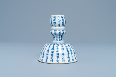A Chinese blue and white Vietnamese market 'Bleu de Hue' candlestick, 19th C.