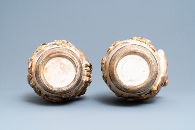Two Japanese relief-moulded Satsuma vases, Meiji, 19th C.