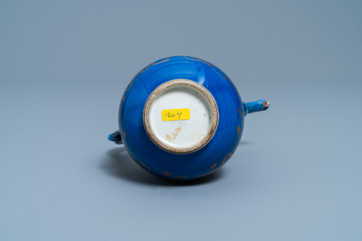 A Chinese gilt-decorated powder blue-ground jug with mythical beasts, Kangxi