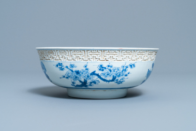 A Chinese blue and white relief-moulded bowl, Kangxi