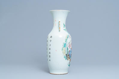 A Chinese famille rose 'Zhang Guolao' vase, 19/20th C.