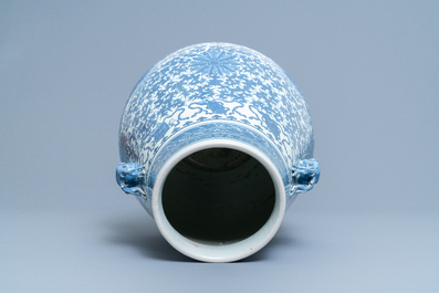 A Chinese blue and white 'hu' vase with lotus scrolls, 19th C.