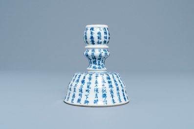 A Chinese blue and white Vietnamese market 'Bleu de Hue' candlestick, 19th C.