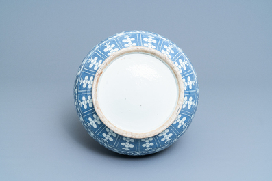 A Chinese blue and white 'hu' vase with lotus scrolls, 19th C.